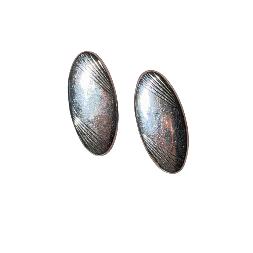 Vintage swank silver tone oval cufflinks upscale gentlemen wedding event classy